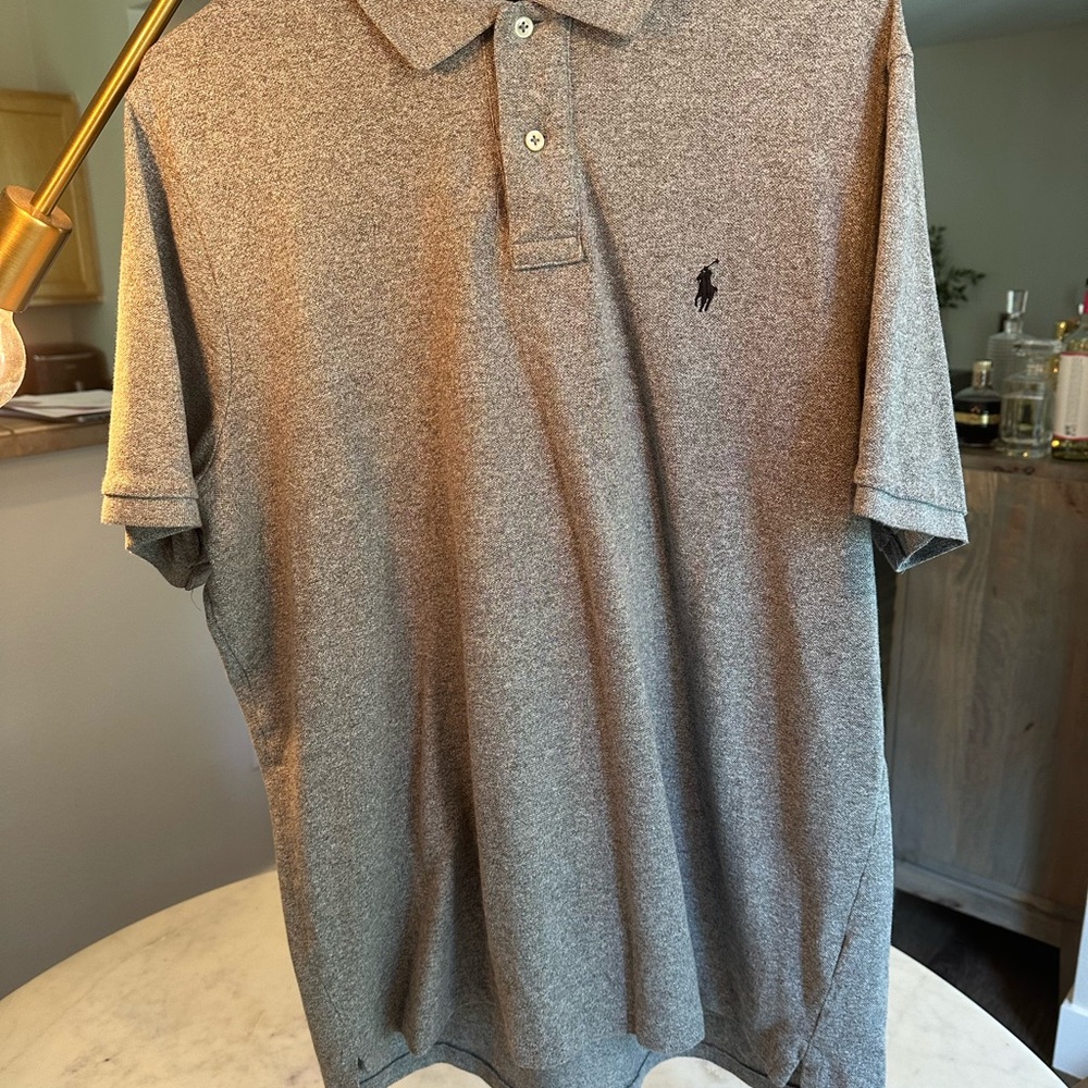 Ralph Lauren Gray Polo Shirt with Ribbed Collar